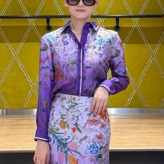 [홍콩명품.Gucci] 구찌 25SS 로고 여성 플라워 패턴 블라우스 셔츠 (퍼플), BM21941, MC, 레플리카의류,미러급사이트