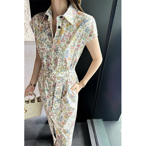 [홍콩명품,Christian Dior] 디올 25SS 로고 여성 플라워 패턴 반팔 셔츠 원피스, BM21953, MC, 레플리카의류,미러급사이트