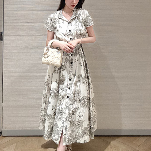 [홍콩명품,Christian Dior] 디올 25SS 로고 여성 정글 패턴 반팔 롱 원피스, BM21963, MC, 레플리카의류,미러급사이트