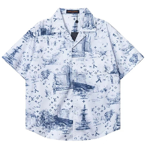 [홍콩명품.LOUIS VUITTON] 루이비통 25SS 로고 패턴 반팔 남방 셔츠 + 쇼츠 반바지 상하의 세트 (화이트), BM22004, 레플리카의류,미러급사이트