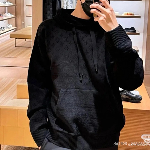 [홍콩명품.LOUIS VUITTON] 루이비통 25SS 로고 모노그램 울 후드 티셔츠 (블랙), BM22015, KB, 레플리카의류,미러급사이트