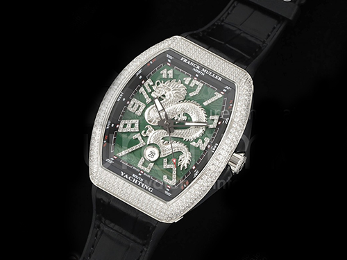 [홍콩명품시계.FRANCK MULLER] 프랑크뮬러 뱅가드 V45 풀 다이아몬드 베젤 실버 드래곤 그린 다이얼