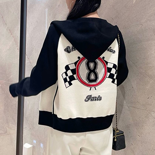 [홍콩명품.Gucci] 구찌 25SS 로고 여성 니트 후드 집업 자켓 (화이트-블랙), BM22166, JL, 레플리카의류,미러급사이트