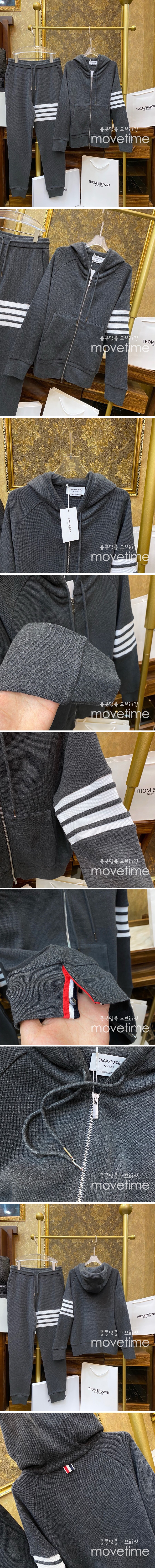 [가격문의][홍콩명품.THOME BROWNE] 톰브라운 25SS 로고 4바 후드 집업 자켓 (그레이), BM22211, S1F, 레플리카의류,미러급사이트