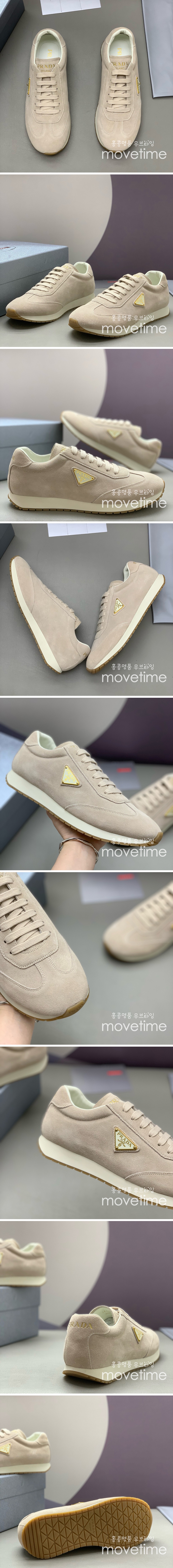 [홍콩명품,PRADA] 프라다 25SS 삼각로고 레더 가죽 스니커즈 운동화 (베이지), SE5477, PMD, 명품스니커즈,운동화,구두,로퍼,하이탑,신발