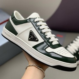 [홍콩명품,PRADA] 프라다 25SS 삼각로고 레더 가죽 로우탑 스니커즈 운동화 (화이트-그린), SE5478, PMD, 명품스니커즈,운동화,구두,로퍼,하이탑,신발