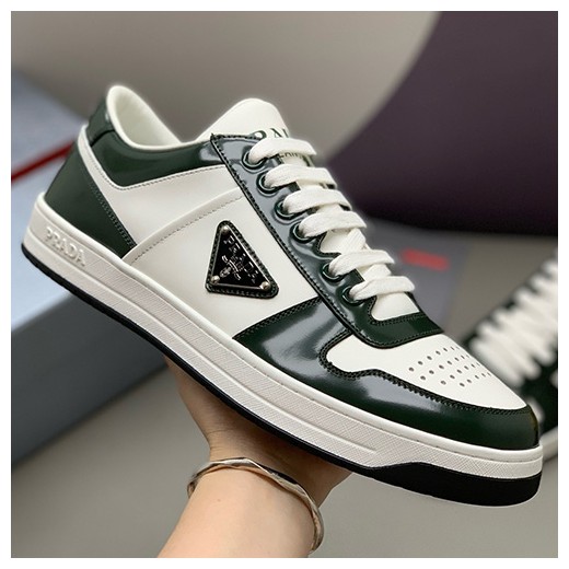 [홍콩명품,PRADA] 프라다 25SS 삼각로고 레더 가죽 로우탑 스니커즈 운동화 (화이트-그린), SE5478, PMD, 명품스니커즈,운동화,구두,로퍼,하이탑,신발