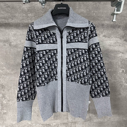 [홍콩명품,Christian Dior] 디올 25SS 로고 오블리크 니트 카라 집업 자켓 (그레이), BM22298, KK, 레플리카의류,미러급사이트