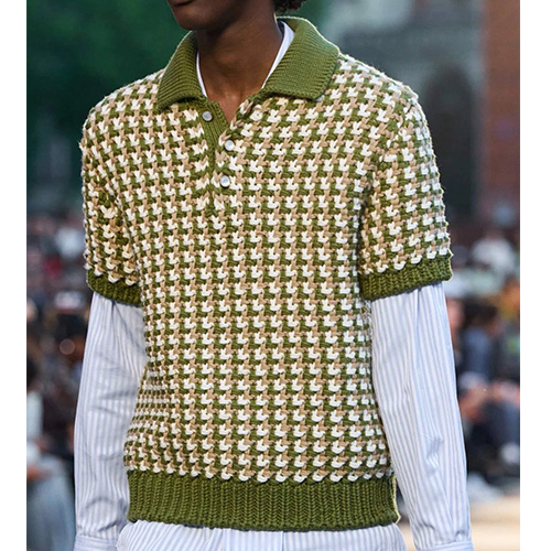 [홍콩명품.LOUIS VUITTON] 루이비통 25SS 로고 패턴 카라 폴로 니트 반팔 티셔츠 (카키), BM22337, KK, 레플리카의류,미러급사이트