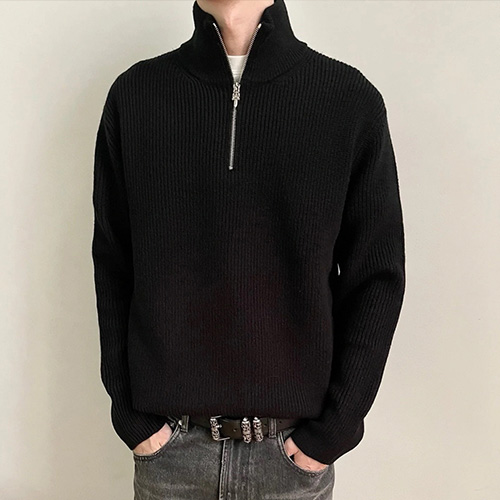 [홍콩명품.Chrome Hearts] 크롬하츠 25SS 로고 하이넥 하프지퍼 니트 스웨터 (블랙), BM22388, RO, 레플리카의류,미러급사이트