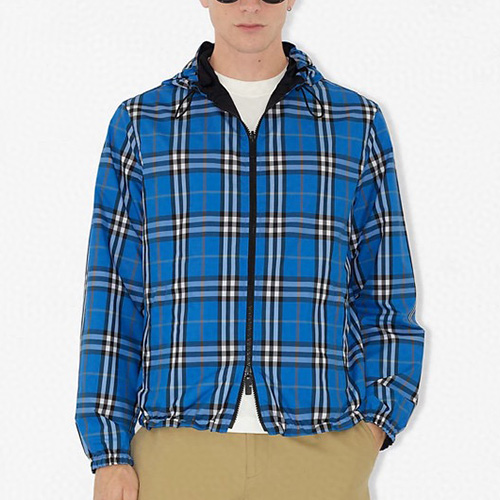 [홍콩명품.Burberry] 버버리 25SS 로고 체크패턴 리버서블 후드 바람막이 자켓 (블루-블랙), BM22446, JQ, 레플리카의류,미러급사이트