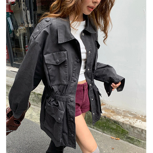 [홍콩명품,PRADA] 프라다 25SS 로고 여성 데님 코트 자켓 (다크그레이), BM22479, JL, 레플리카의류,미러급사이트