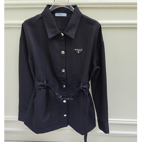 [홍콩명품,PRADA] 프라다 25SS 삼각로고 여성 벨티드 셔츠 (블랙), BM22522, MC, 레플리카의류,미러급사이트