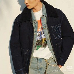 [홍콩명품.LOUIS VUITTON] 루이비통 25SS 로고 시어링 카라 데님 자켓 (네이비), BM22596, JL, 레플리카의류,미러급사이트