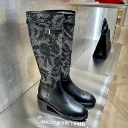 [홍콩명품,Christian Dior] 디올 25SS 로고 여성 레더 가죽 레이스 장식 롱 구두 부츠 (블랙), SE5579, GHS, 명품스니커즈,운동화,구두,로퍼,하이탑,신발