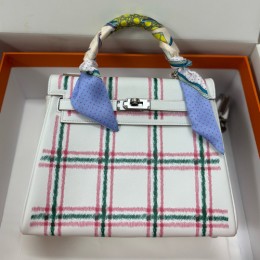 [홍콩명품.Hermes] 에르메스 25SS 로고 Kelly 25 Tartan Light  토트백 핸드백 (화이트-은장), BGM5233, 홍콩명품가방,명품쇼핑몰,크로스백,핸드백,구매대행