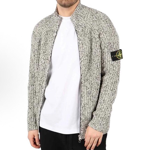 [홍콩명품.Stone Island] 스톤아일랜드 25SS 로고 탈부착 터틀넥 니트 가디건 집업 자켓 (그레이), BM22787, JL, 레플리카의류,미러급사이트