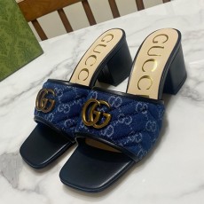 [홍콩명품.Gucci] 구찌 25SS 로고 여성 GG수프림 6.5cm 굽 샌들 슬리퍼 (데님-블랙), SE5711, GHS, 명품스니커즈,운동화,구두,로퍼,하이탑,신발