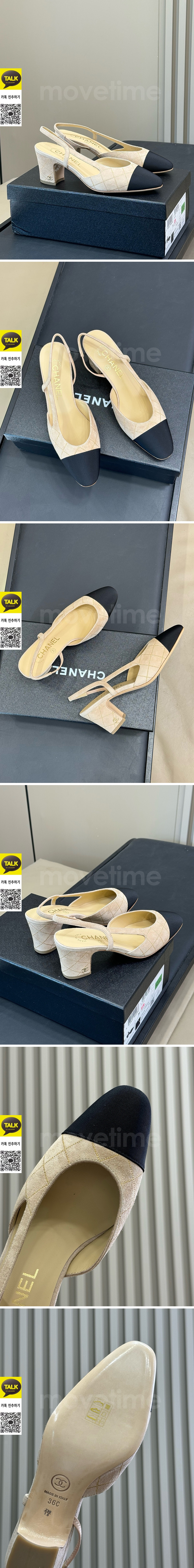 [홍콩명품.CHANEL] 샤넬 25SS 로고 여성 2톤 레더 가죽 굽 단화 구두 샌들 (베이지), SE5723, GHS, 명품스니커즈,운동화,구두,로퍼,하이탑,신발