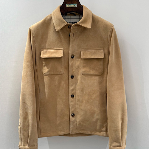 [홍콩명품.Loro Piana] 로로피아나 25SS 로고 레더 가죽 카라 자켓 (베이지), BM22813, TOM, 레플리카의류,미러급사이트