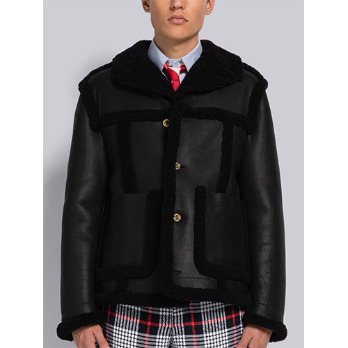 [홍콩명품.THOME BROWNE] 톰브라운 25SS 로고 레더 가죽 시어링 자켓 (2컬러), BM22824, TOM, 레플리카의류,미러급사이트