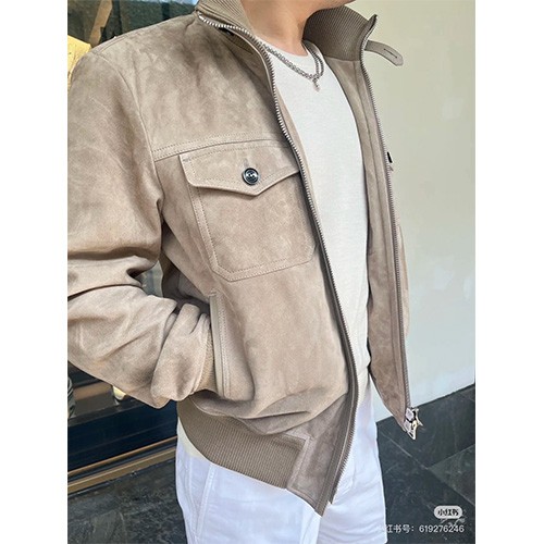 [홍콩명품.TOM FORD] 톰포드 25SS 로고 하이넥 레더 가죽 봄버 자켓 (베이지), BM22880, PG, 레플리카의류,미러급사이트