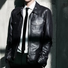 [홍콩명품.TOM FORD] 톰포드 25SS 로고 레더 가죽 카라 봄버 자켓 (블랙), BM22881, PG, 레플리카의류,미러급사이트