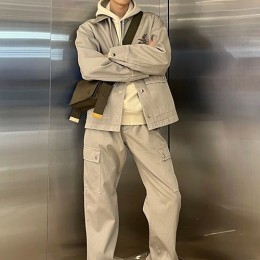 [홍콩명품.Burberry] 버버리 25SS 로고 자수 데님 카라 자켓 + 데님 카고 팬츠 바지 상하의 세트 (그레이), BM22923, KB, 레플리카의류,미러급사이트