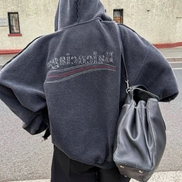 [홍콩명품.BALENCIAGA] 발렌시아가 25SS 로고 웨이브 빈티지 리버서블 후드 집업 자켓 (다크그레이), BM22927, KB, 레플리카의류,미러급사이트