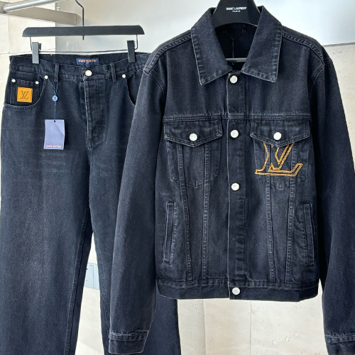 [홍콩명품.LOUIS VUITTON] 루이비통 25SS 로고 데님 카라 자켓 + 데님 팬츠 진 청바지 상하의 세트 (블랙), BM22930, KB, 레플리카의류,미러급사이트
