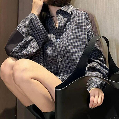 [홍콩명품.ACNE STUDIO] 아크네스튜디오 25SS 로고 체크패턴 울 남방 셔츠 (블루), BM22972, KB, 레플리카의류,미러급사이트