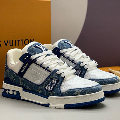 [홍콩명품.LOUIS VUITTON] 루이비통 25SS 로고 남여 모노그램 트레이너 스니커즈 운동화 (화이트-데님), SE5799, PMD, 명품스니커즈,운동화,구두,로퍼,하이탑,신발