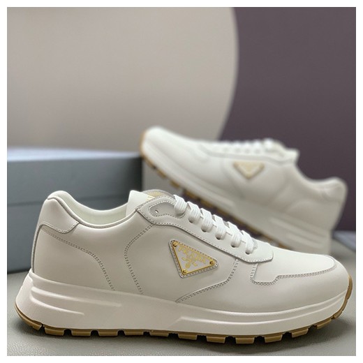 [홍콩명품,PRADA] 프라다 25SS 삼각로고 레더 가죽 스니커즈 운동화 (화이트), SE5801, PMD, 명품스니커즈,운동화,구두,로퍼,하이탑,신발