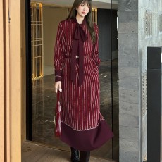 [홍콩명품.Gucci] 구찌 25SS 로고 패턴 여성 롱 블라우스 셔츠 원피스 (와인), BM23085, MC, 레플리카의류,미러급사이트