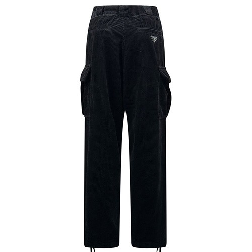 [홍콩명품,PRADA] 프라다 25SS 삼각로고 코드류이 골덴 카고 팬츠 바지 (블랙), BM23142, JL, 레플리카의류,미러급사이트