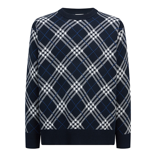 [홍콩명품.Burberry] 버버리 25SS 로고 체크패턴 니트 스웨터 (네이비), BM23155, JL, 레플리카의류,미러급사이트