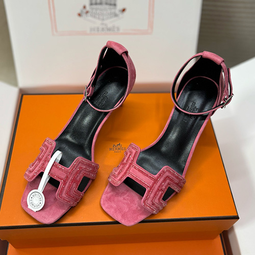 [홍콩명품.Hermes] 에르메스 25SS 로고 여성 레더 가죽 힐 샌들 (핑크), SE5811, 명품스니커즈,운동화,구두,로퍼,하이탑,신발