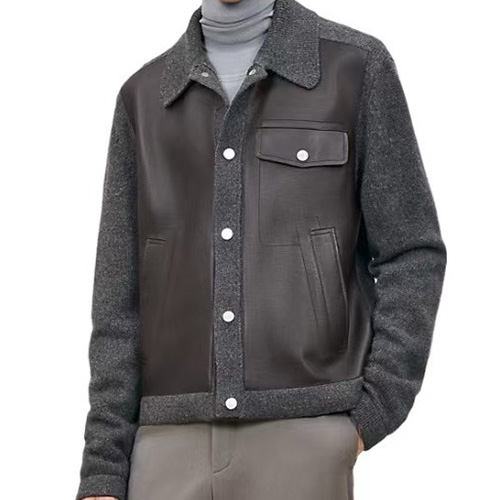 [홍콩명품.Hermes] 에르메스 25SS 로고 레더 가죽 캐시미어 레이어드 카라 자켓, BM23234, TOM, 레플리카의류,미러급사이트