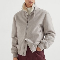 [홍콩명품.Brunello Cucinelli ] 브루넬로 쿠치넬리 25SS 로고 시어링 울 캐시미어 봄버 자켓 (그레이), BM23243, PG, 레플리카의류,미러급사이트