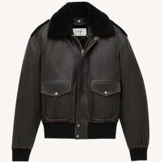 [홍콩명품.YSL] 입생로랑 25SS 로고 여성 시어링 레더 가죽 봄버 자켓 (블랙), BM23249, PG, 레플리카의류,미러급사이트