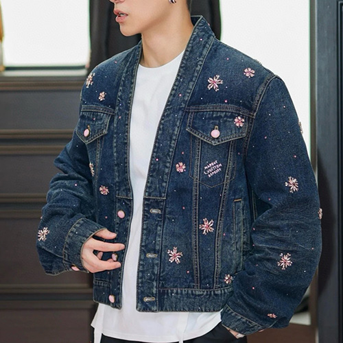 [홍콩명품.LOUIS VUITTON] 루이비통 25SS 로고 플라워 장식 V넥 데님 자켓, BM23322, KB, 레플리카의류,미러급사이트