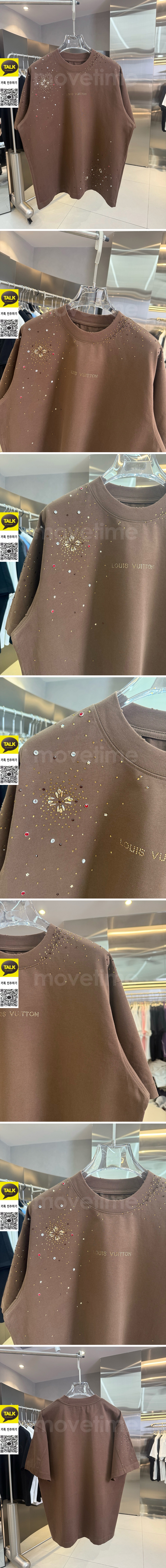 [홍콩명품.LOUIS VUITTON] 루이비통 25SS 로고 주얼리 장식 반팔 티셔츠 (브라운), BM23380, G5, 레플리카의류,미러급사이트