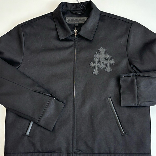 [홍콩명품.Chrome Hearts] 크롬하츠 25SS 로고 크로스 레더 카라 자켓 (블랙), BM23421, KB, 레플리카의류,미러급사이트