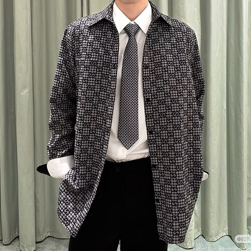 [홍콩명품.Gucci] 구찌 25SS 로고 GG수프림 린넨 남방 셔츠 (그레이), BM23428, KB, 레플리카의류,미러급사이트