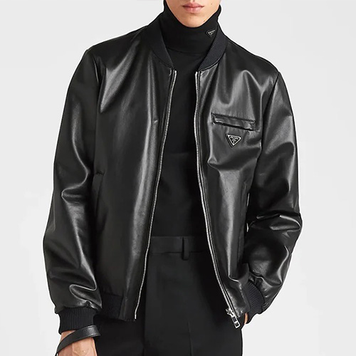 [홍콩명품,PRADA] 프라다 25SS 삼각로고 레더 가죽 리버서블 봄버 양면자켓 (블랙), BM23432, KB, 레플리카의류,미러급사이트