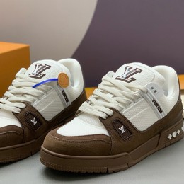 [홍콩명품.LOUIS VUITTON] 루이비통 25SS 로고 모노그램 트레이너 스니커즈 운동화 (화이트-브라운), SE5849, PMD, 명품스니커즈,운동화,구두,로퍼,하이탑,신발