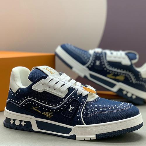 [홍콩명품.LOUIS VUITTON] 루이비통 25SS 로고 모노그램 트레이너 스니커즈 운동화 (데님), SE5853, PMD, 명품스니커즈,운동화,구두,로퍼,하이탑,신발