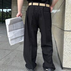 [홍콩명품.Maison Margiela] 메종마르지엘라 25SS 로고 벨트 장식 울 오버핏 팬츠 바지 (블랙), BM23706, KK, 레플리카의류,미러급사이트