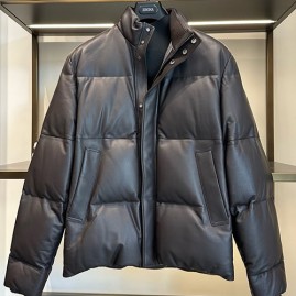 [홍콩명품.ZEGNA] 제냐 25SS 로고 레더 가죽 구스다운 패딩 자켓 (블랙), BM23825, PG, 레플리카의류,미러급사이트