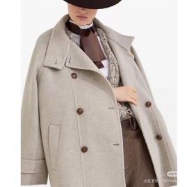 [홍콩명품.Brunello Cucinelli ] 브루넬로 쿠치넬리 25SS 로고 여성 캐시미어 코트 자켓 (그레이), BM23850, PG, 레플리카의류,미러급사이트